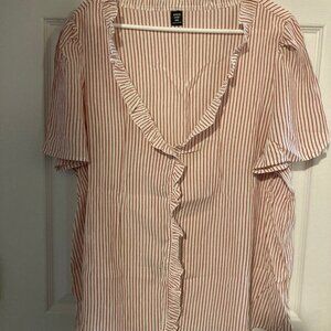 Stripped Pull Over Blouse with Ruffle Accent